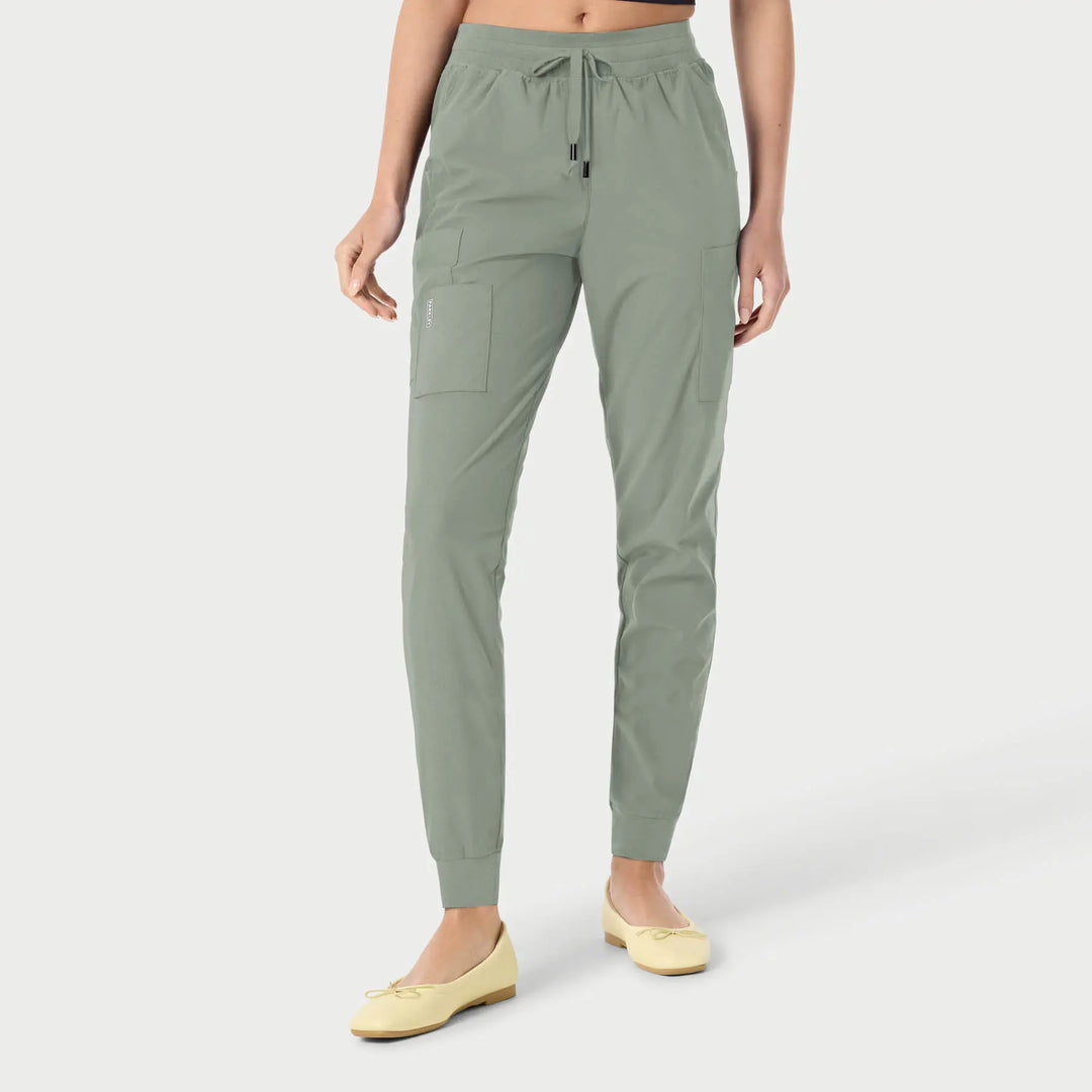 Parkley Scrubs Women's Calypso Kinetic Cargo Jogger Scrub Pant Camp Green | scrub-supply.com