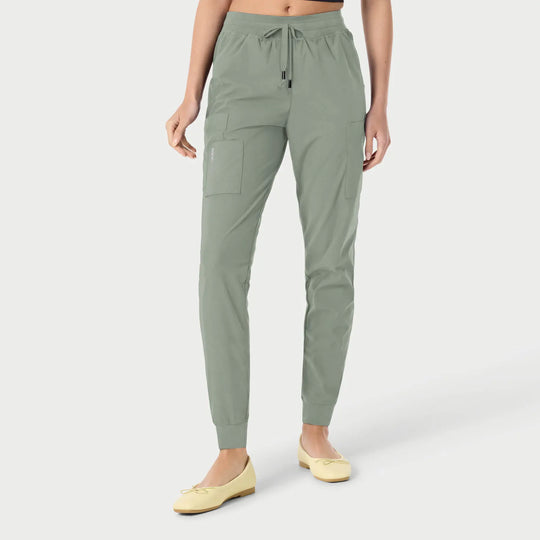 Parkley Scrubs Women's Calypso Kinetic Cargo Jogger Scrub Pant Camp Green | scrub-supply.com