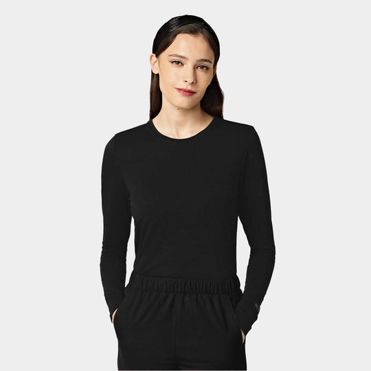 Parkley Scrubs Women's Crew Neck Long Sleeve Tee Black | scrub-supply.com