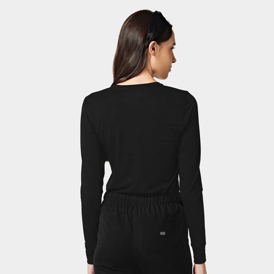 Parkley Scrubs Women's Crew Neck Long Sleeve Tee Black | scrub-supply.com