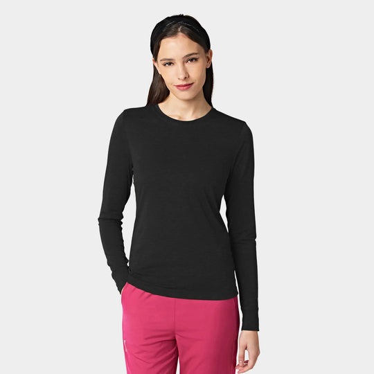 Parkley Scrubs Women's Crew Neck Long Sleeve Tee Black | scrub-supply.com