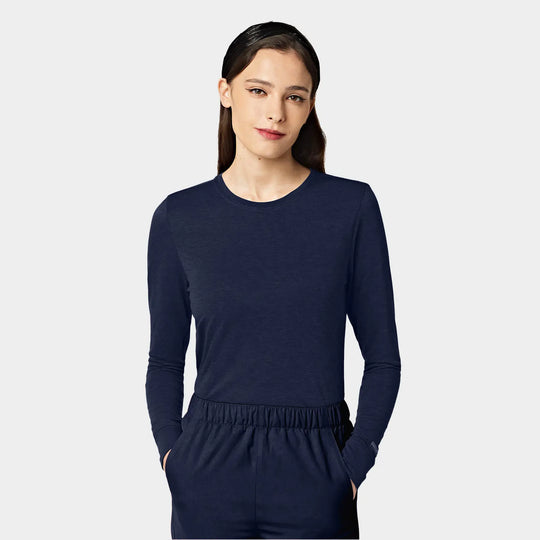 Parkley Scrubs Women's Crew Neck Long Sleeve Tee Navy | scrub-supply.com