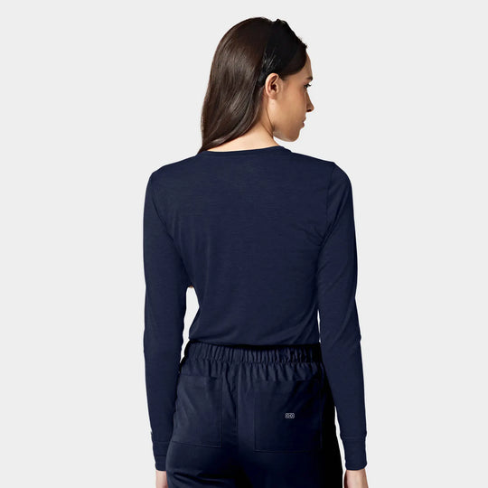 Parkley Scrubs Women's Crew Neck Long Sleeve Tee Navy | scrub-supply.com