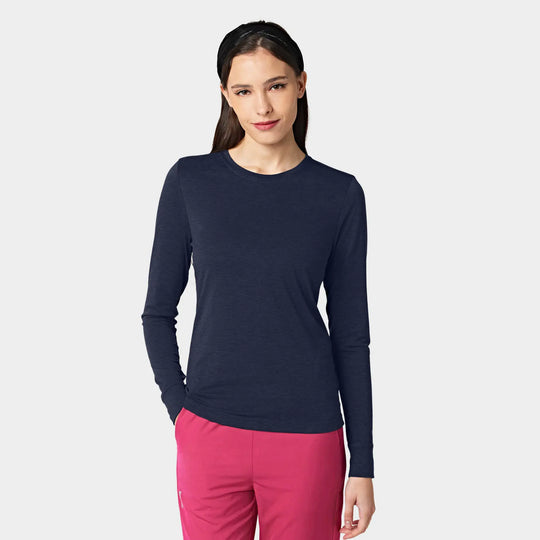Parkley Scrubs Women's Crew Neck Long Sleeve Tee Navy | scrub-supply.com