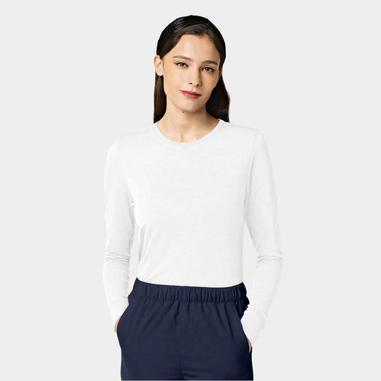 Parkley Scrubs Women's Crew Neck Long Sleeve Tee White | scrub-supply.com