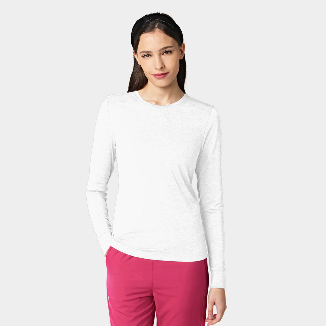 Parkley Scrubs Women's Crew Neck Long Sleeve Tee White | scrub-supply.com