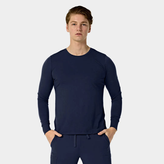 Parkley Scrubs Men's Crew Neck Long Sleeve Tee Navy | scrub-supply.com
