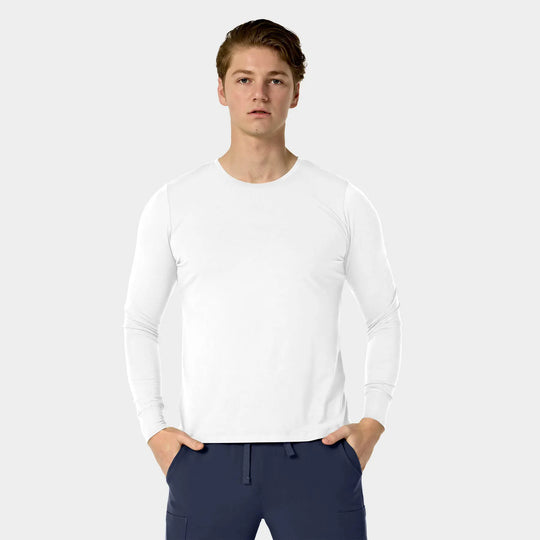 Parkley Scrubs Men's Crew Neck Long Sleeve Tee White | scrub-supply.com