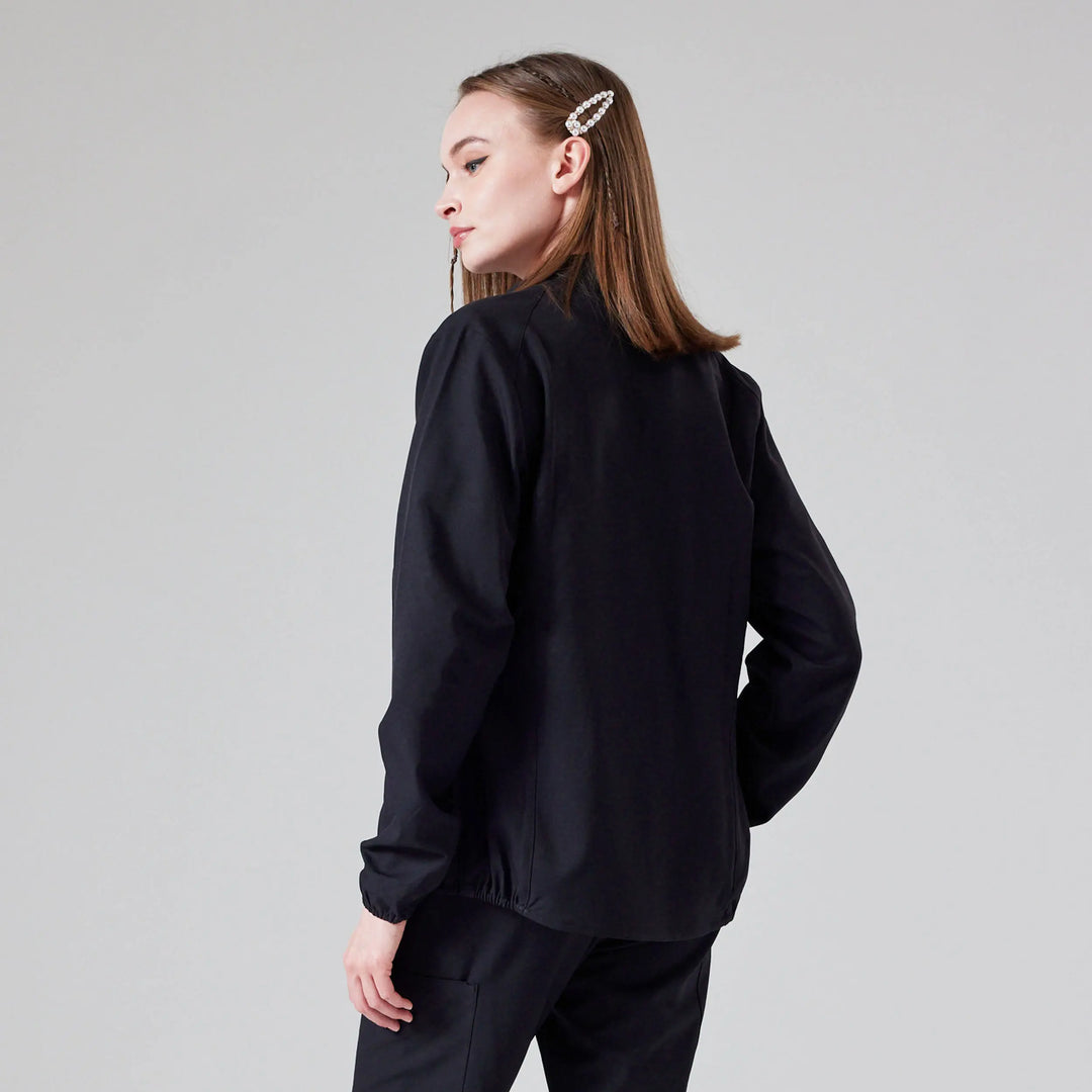 Parkley Scrubs Women's Astro Sigma Zipper Scrub Jacket Black | scrub-supply.com