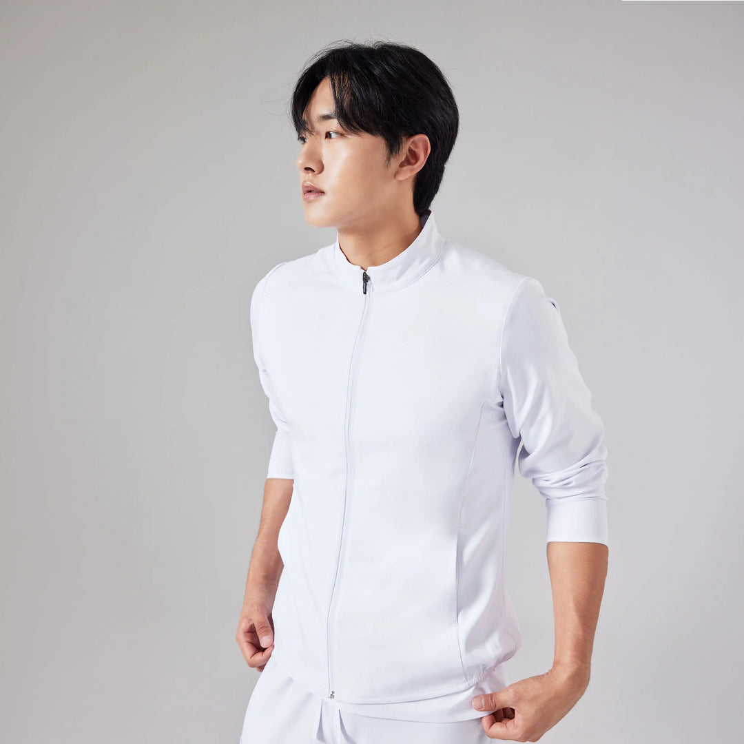 Parkley Scrubs Women's Astro Sigma Zipper Scrub Jacket White | scrub-supply.com