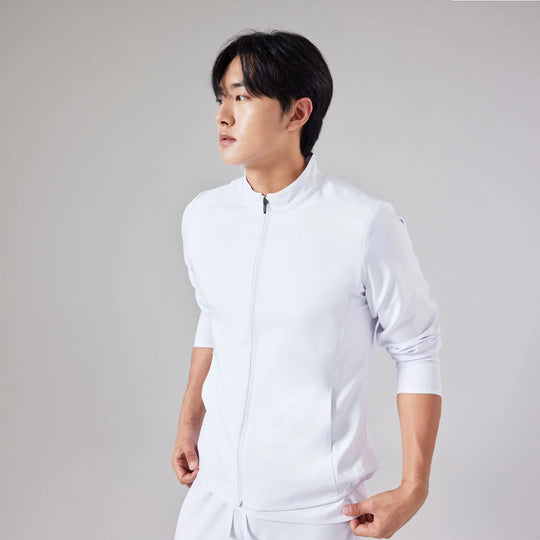 Parkley Scrubs Women's Astro Sigma Zipper Scrub Jacket White | scrub-supply.com