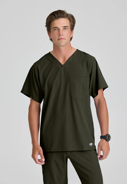 Skechers by Barco Scrubs Men's Structure Top Olive | scrub-supply.com