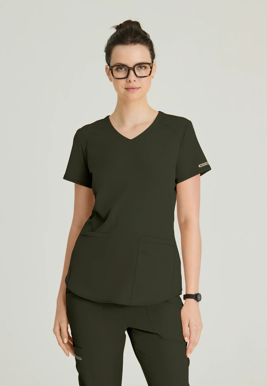 Skechers by Barco Scrubs Women's Breeze Top Olive | scrub-supply.com