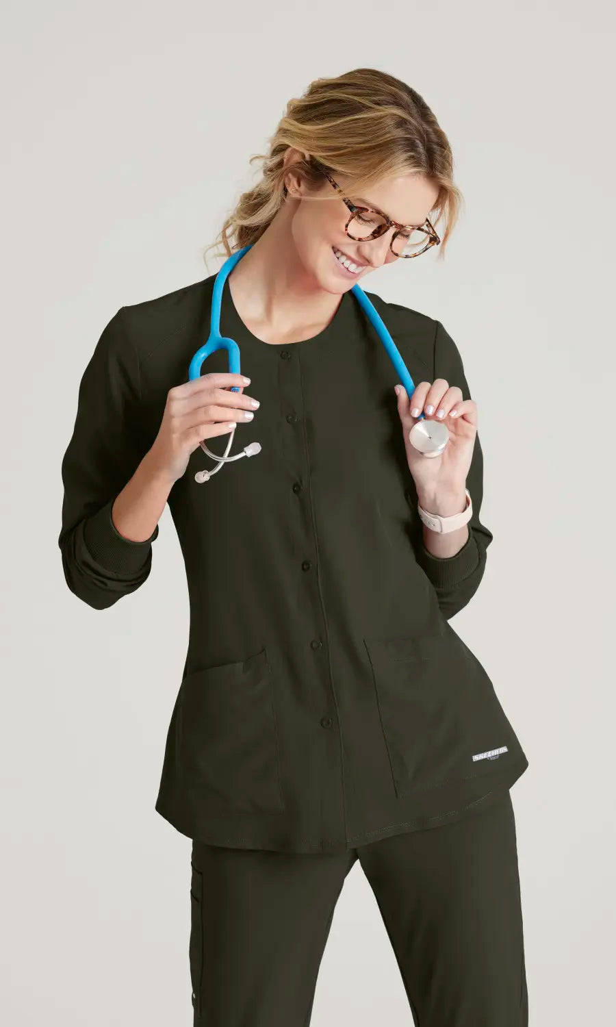 Skechers by Barco Scrubs Women's Stability Warm-Up Olive | scrub-supply.com