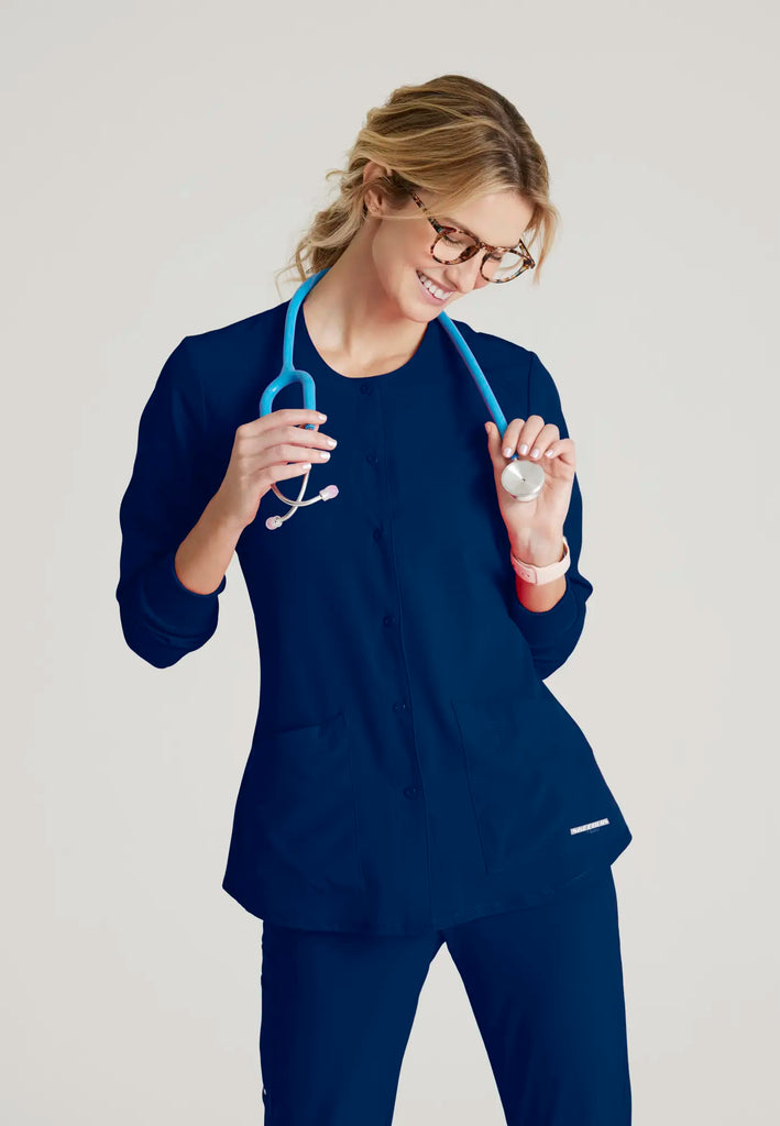 Barco Scrubs Women's Stability Warm-Up Navy | scrub-supply.com