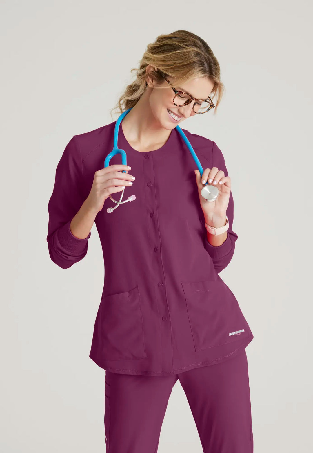 Skechers by Barco Scrubs Women's Stability Warm-Up Wine | scrub-supply.com