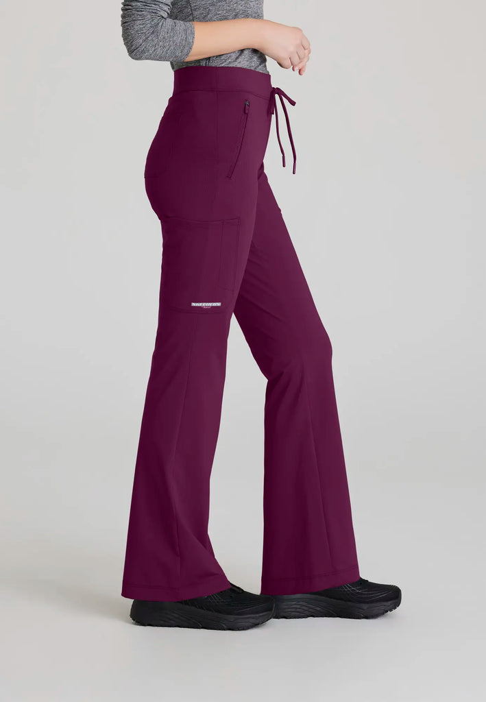 Skechers by Barco Scrubs Women's Glide Knit Flare Pant Wine | scrub-supply.com