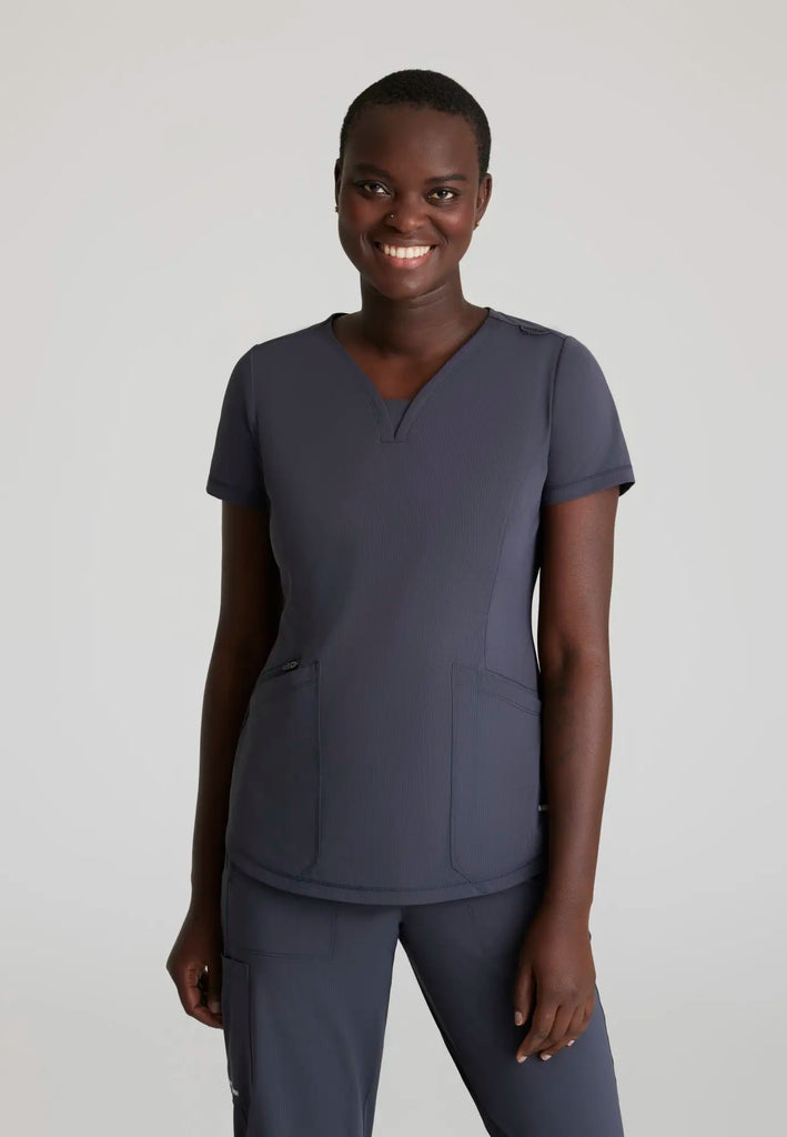 Barco Scrubs Women's Serene Knit Top Pewter | scrub-supply.com