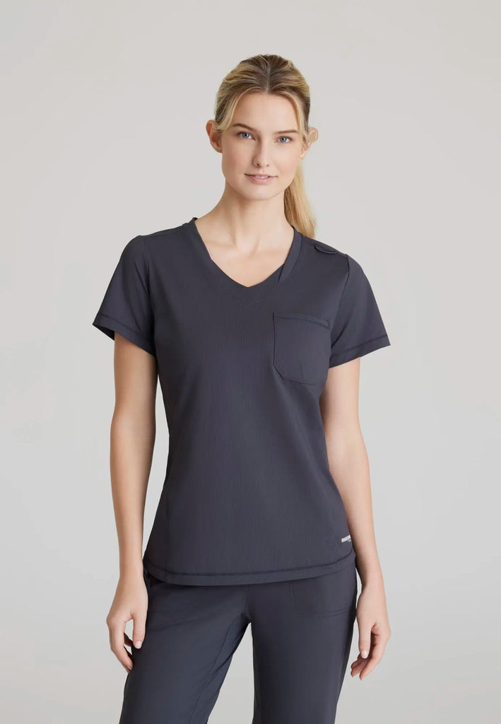 Barco Scrubs Women's Flow Knit Top Pewter | scrub-supply.com