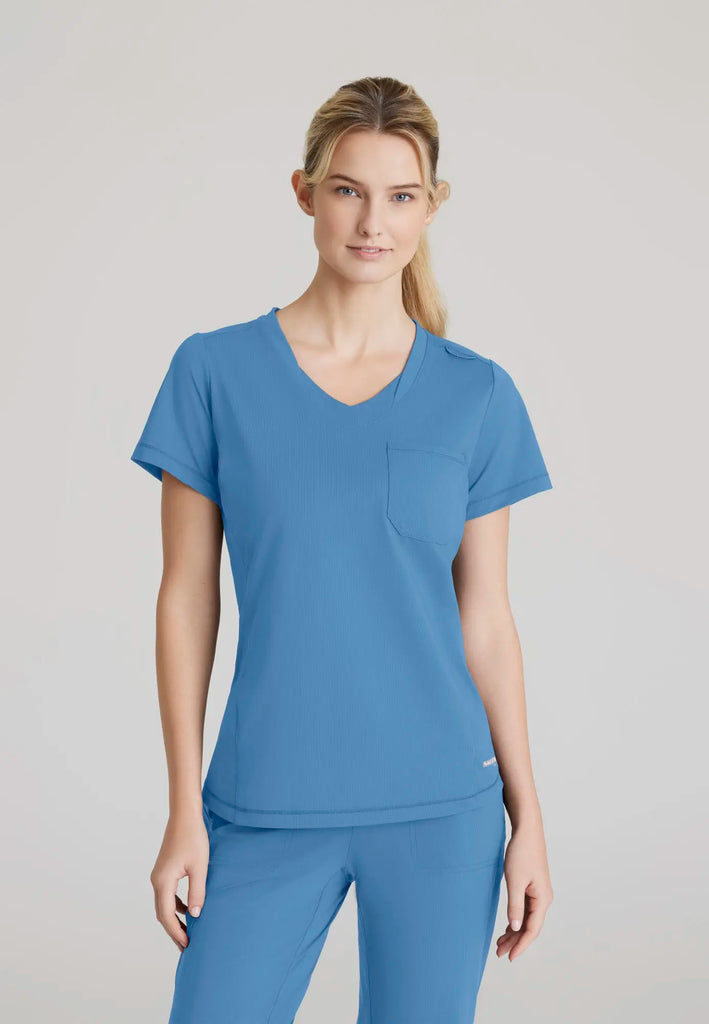 Barco Scrubs Women's Flow Knit Top Ceil Blue | scrub-supply.com