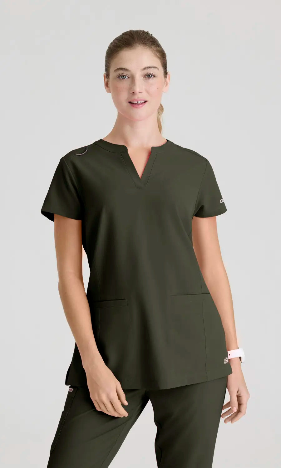 Skechers by Barco Scrubs Women's Coast Top Olive | scrub-supply.com