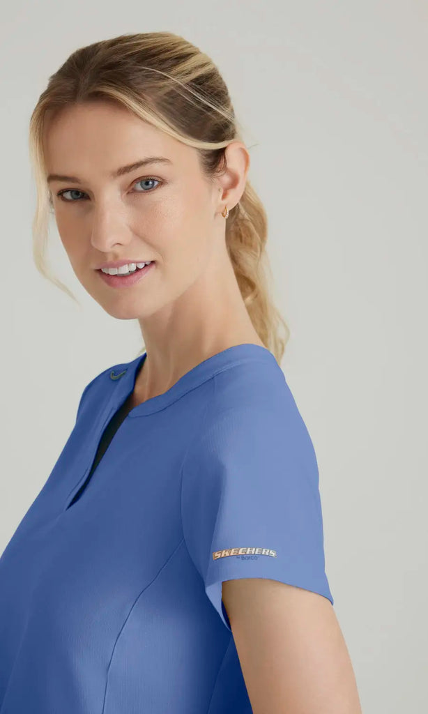 Skechers by Barco Scrubs Women's Coast Top Ceil Blue | scrub-supply.com