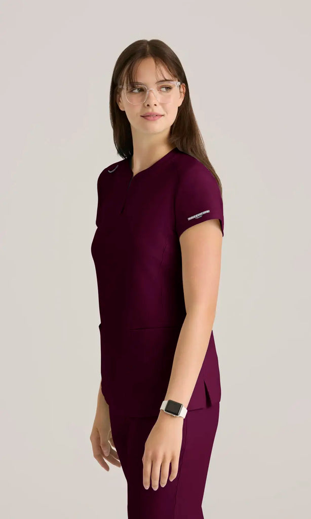 Skechers by Barco Scrubs Women's Coast Top Wine | scrub-supply.com