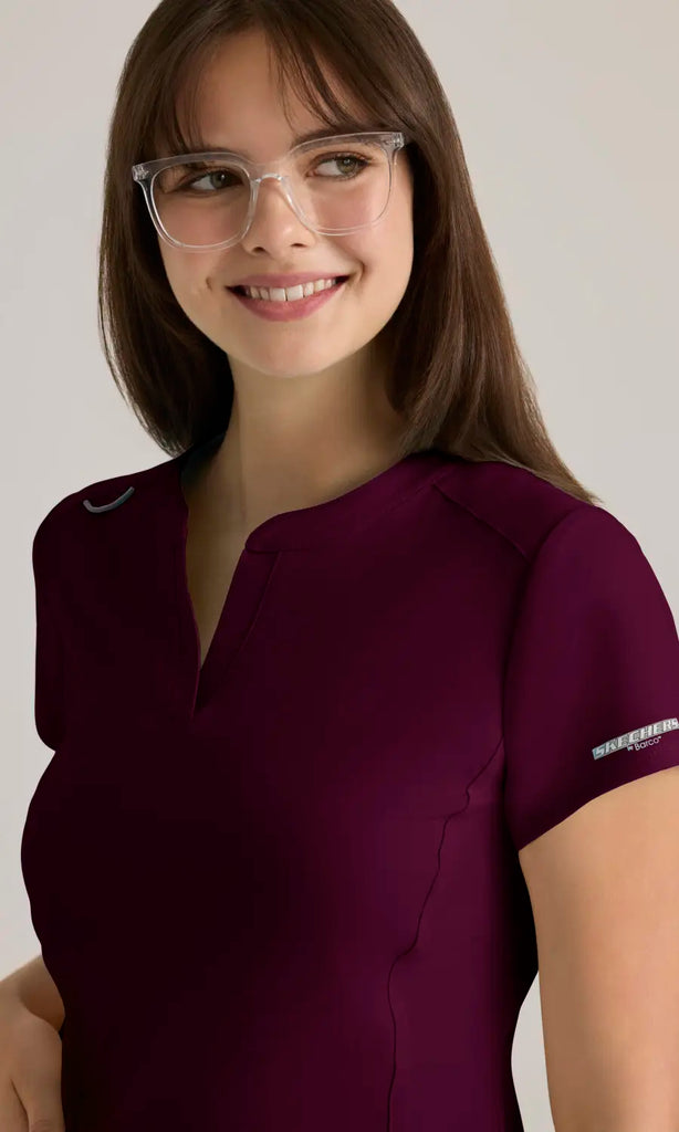 Skechers by Barco Scrubs Women's Coast Top Wine | scrub-supply.com