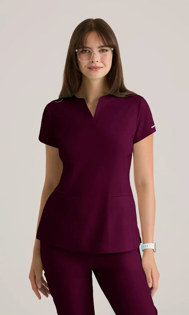 Skechers by Barco Scrubs Women's Coast Top Wine | scrub-supply.com