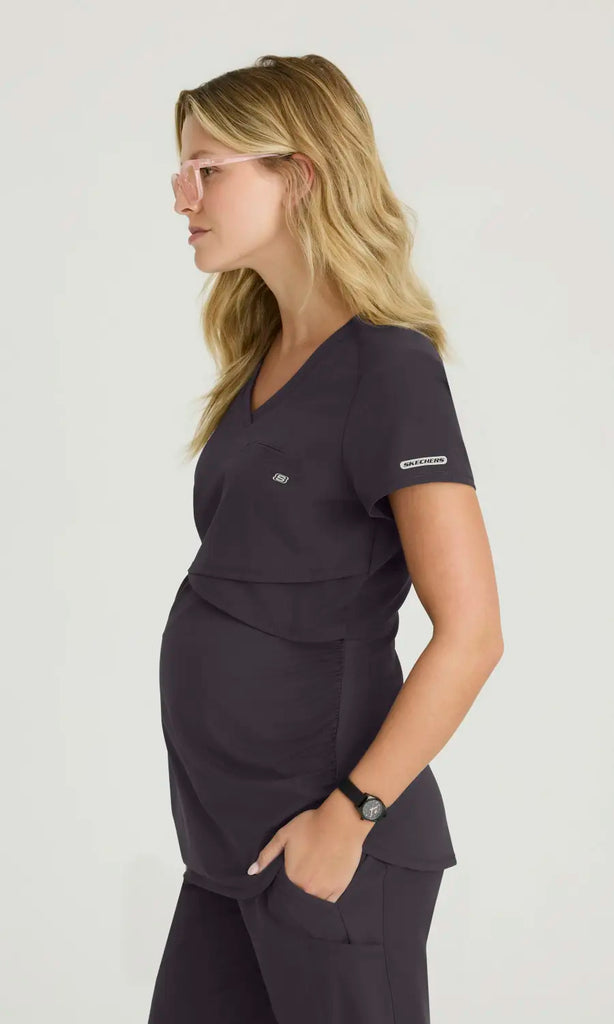 Skechers by Barco Scrubs Bloom Maternity Top Pewter | scrub-supply.com