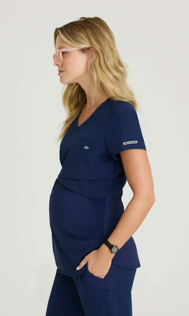 Skechers by Barco Scrubs Bloom Maternity Top Navy | scrub-supply.com