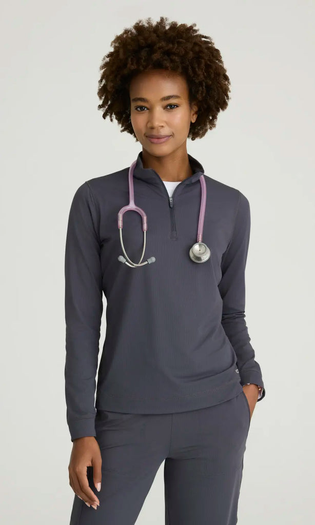 Skechers by Barco Scrubs Women's Atlas Long Sleeve Knit Top Pewter | scrub-supply.com