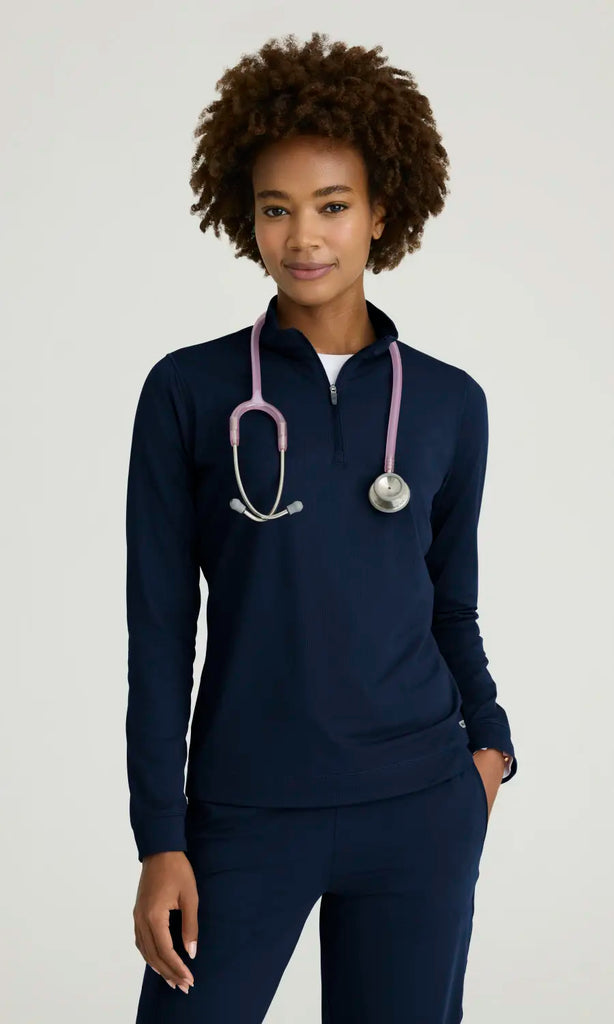 Skechers by Barco Scrubs Women's Atlas Long Sleeve Knit Top Navy | scrub-supply.com