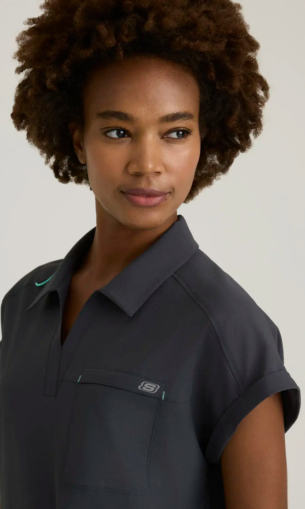 Skechers by Barco Scrubs Women's Charlie Top Pewter | scrub-supply.com