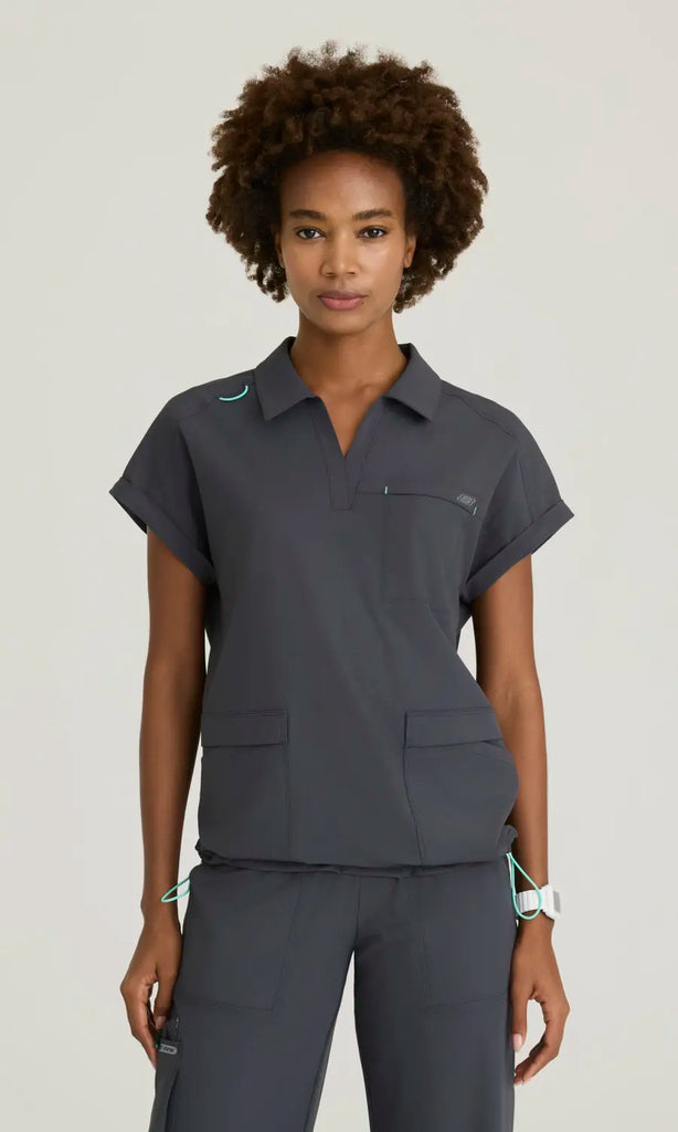 Skechers by Barco Scrubs Women's Charlie Top Pewter | scrub-supply.com