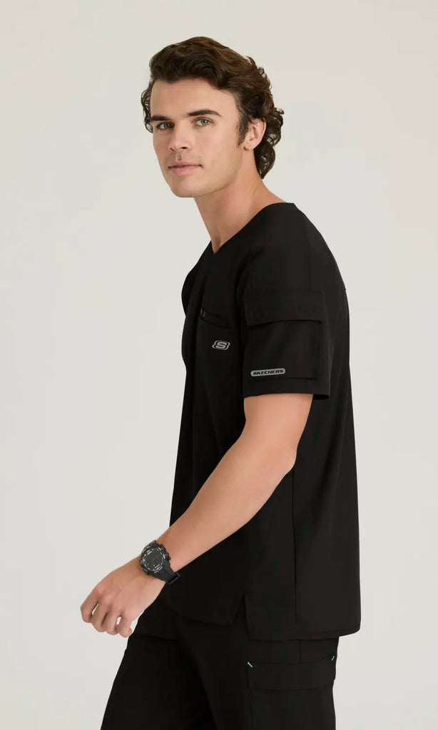 Skechers by Barco Scrubs Men's Station Top Black | scrub-supply.com