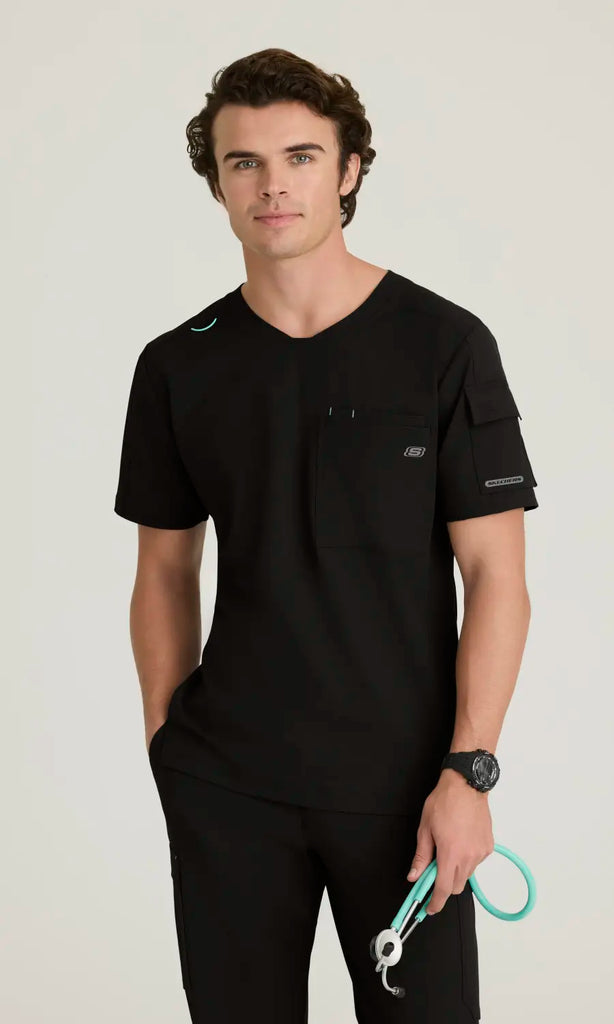 Skechers by Barco Scrubs Men's Station Top Black | scrub-supply.com