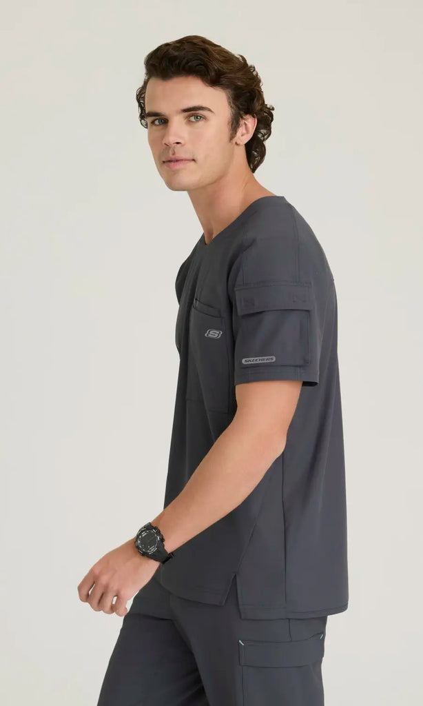 Skechers by Barco Scrubs Men's Station Top Pewter | scrub-supply.com