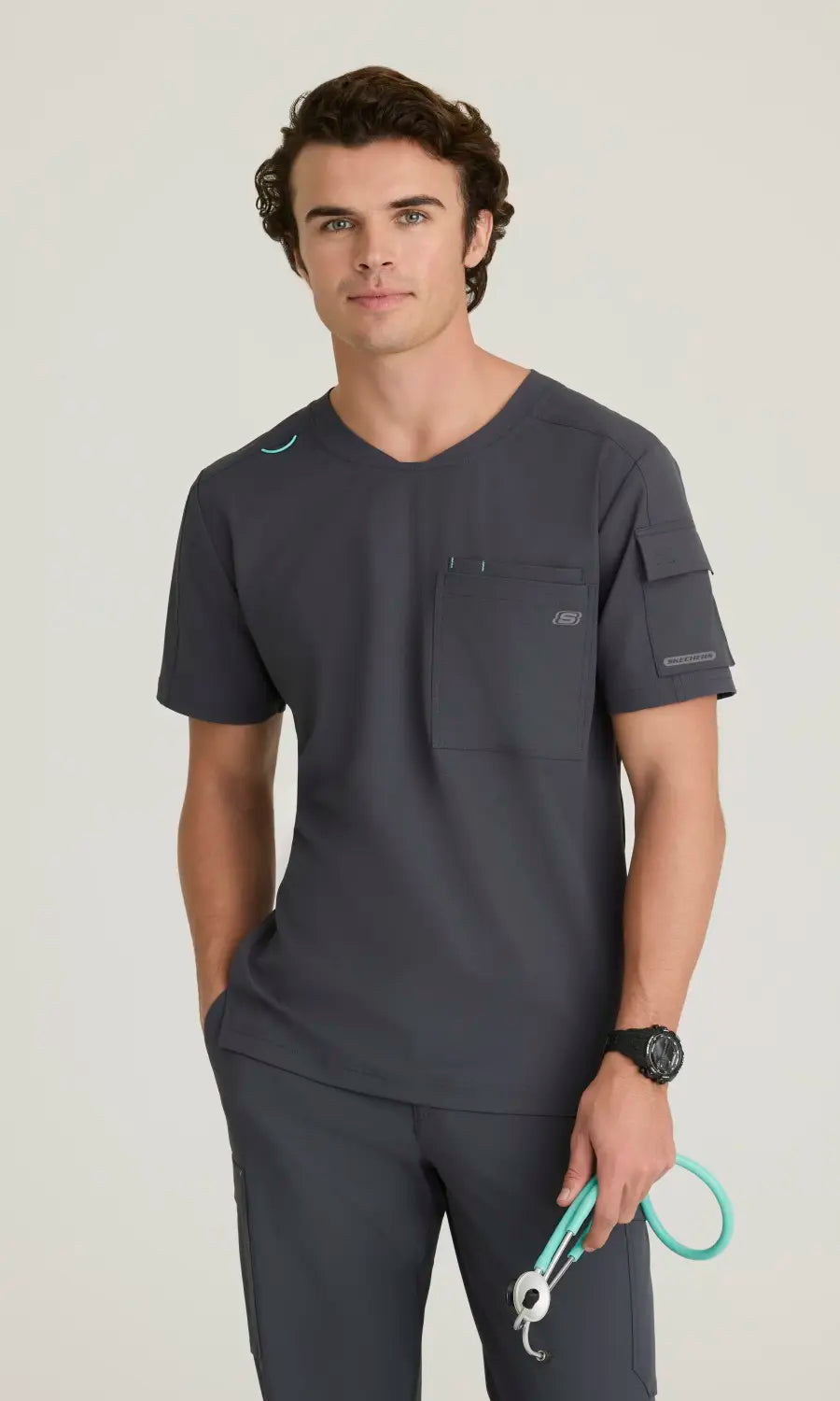 Skechers by Barco Scrubs Men's Station Top Pewter | scrub-supply.com