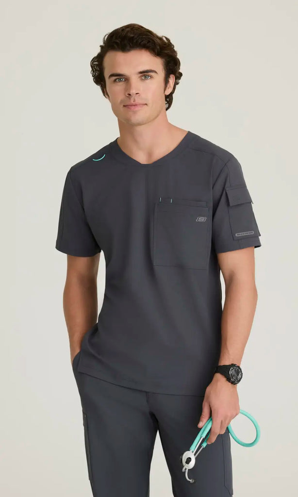 Skechers by Barco Scrubs Men's Station Top Pewter | scrub-supply.com