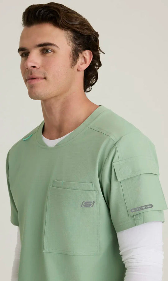 Skechers by Barco Scrubs Men's Station Top Field Green | scrub-supply.com