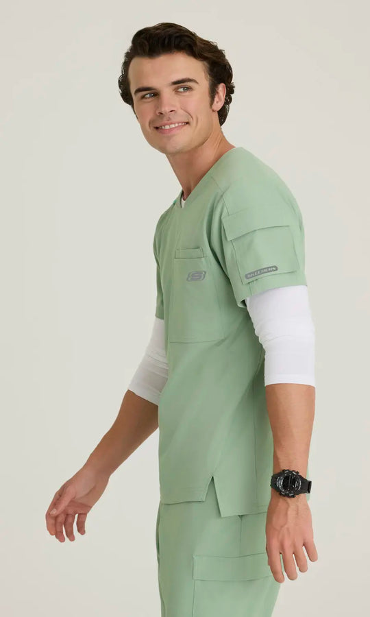 Skechers by Barco Scrubs Men's Station Top Field Green | scrub-supply.com