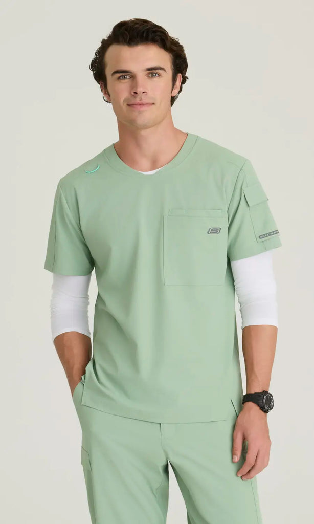 Skechers by Barco Scrubs Men's Station Top Field Green | scrub-supply.com