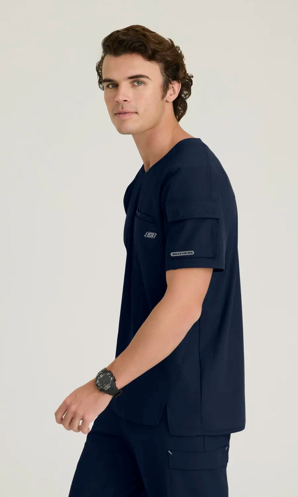 Skechers by Barco Scrubs Men's Station Top Navy | scrub-supply.com