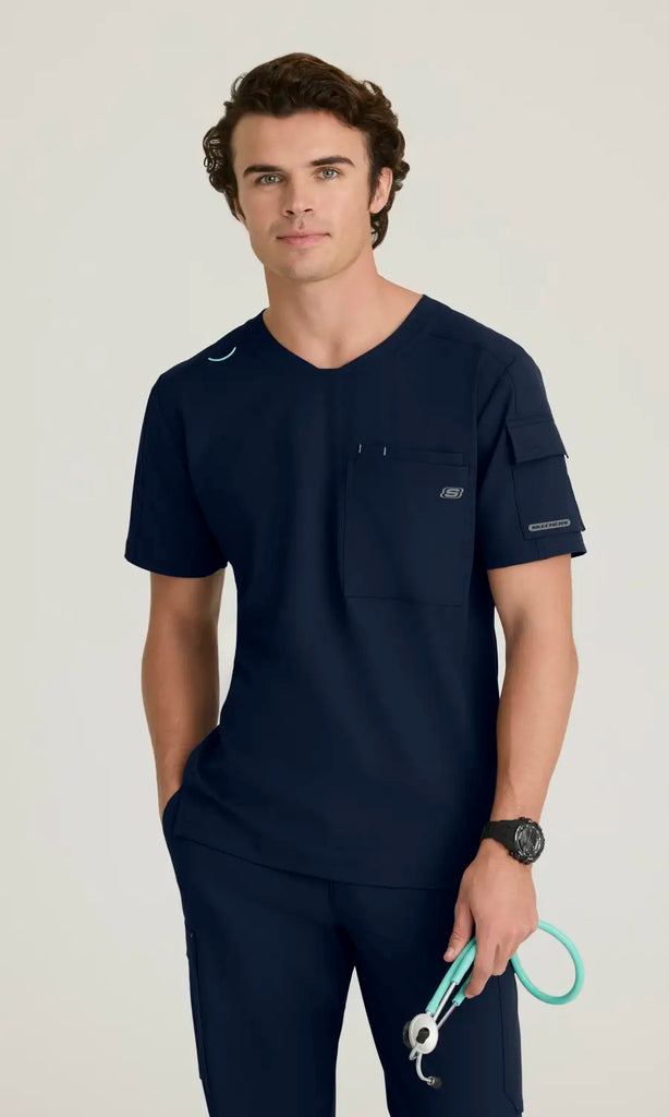 Skechers by Barco Scrubs Men's Station Top Navy | scrub-supply.com