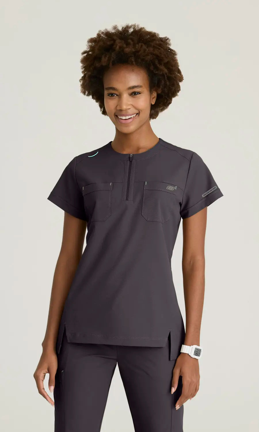 Skechers by Barco Scrubs Women's Trek Tuck-In Top Pewter | scrub-supply.com