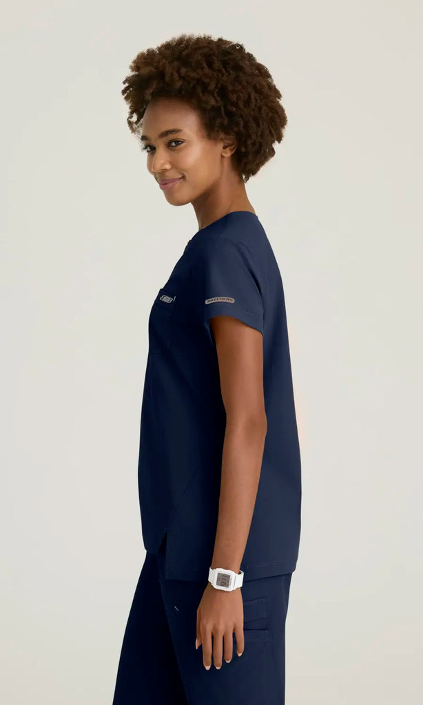 Skechers by Barco Scrubs Women's Trek Tuck-In Top Navy | scrub-supply.com
