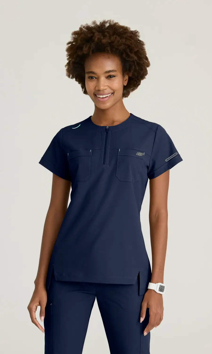 Skechers by Barco Scrubs Women's Trek Tuck-In Top Navy | scrub-supply.com