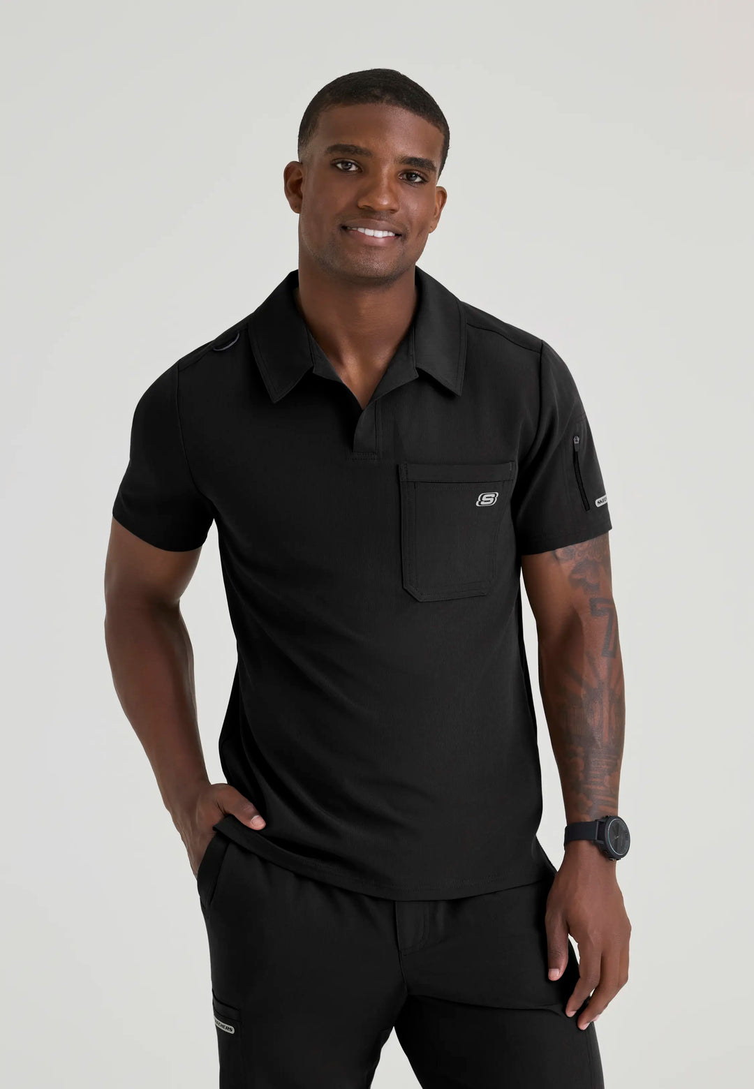 Skechers by Barco Scrubs Men's Merit Top Black | scrub-supply.com