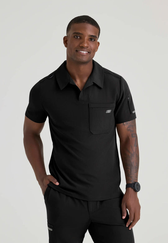 Skechers by Barco Scrubs Men's Merit Top Black | scrub-supply.com